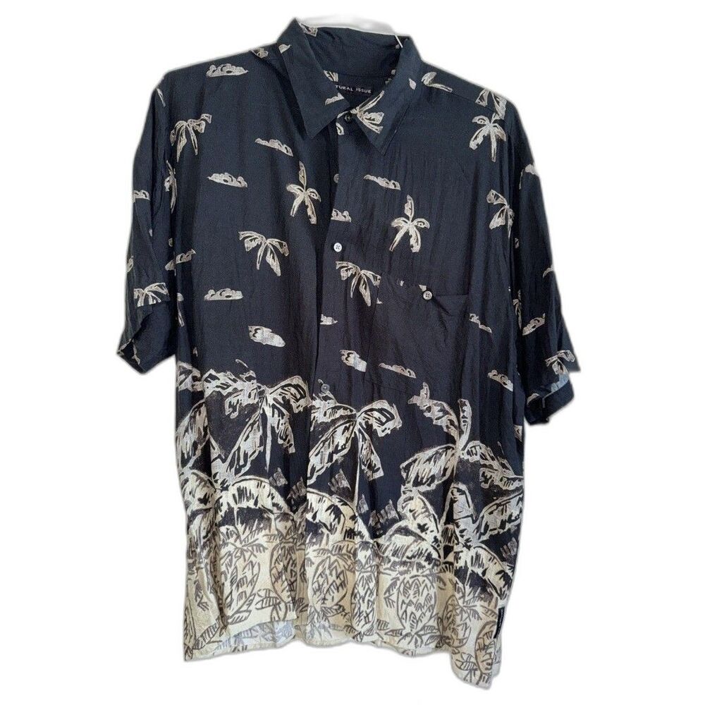 Natural Issue Mens XL Hawaiian Palm Tree Shirt Short Sleeves Multi Black